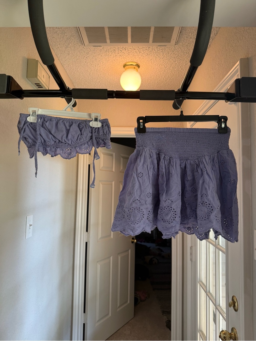 Lavender Eyelet Smocked Mini Skirt and Tube Top Set- Women